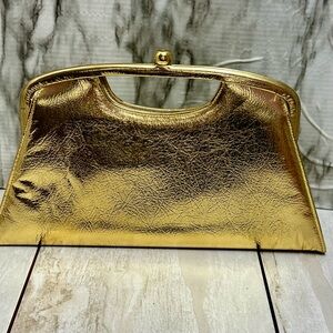 Glamorous Gold Leather Framed Kiss-lock 1940s Evening Party Old Hollywood Style